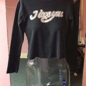 Black Long Sleeve 'I Love You' Top